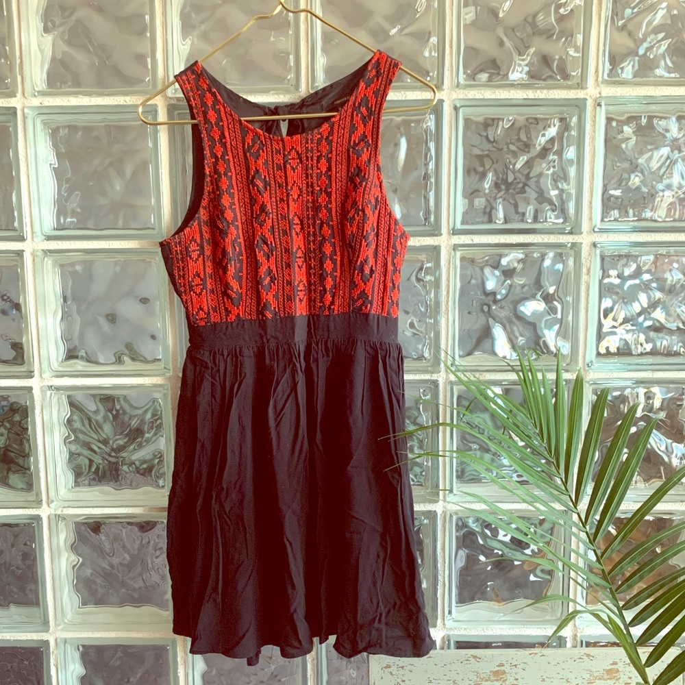 Embroidered Forever21 Cut Out Back Skater Dress